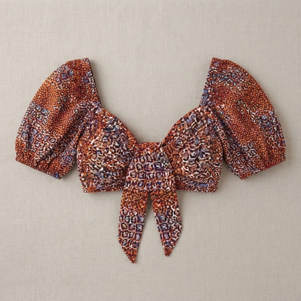 Marishka Bow front crop top in Orange Reptilian