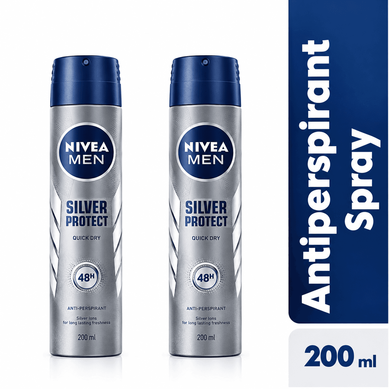 NIVEA Silver Protect Anti-Perspirant Spray For Men, 48h - 200ml (Pack Of 2)