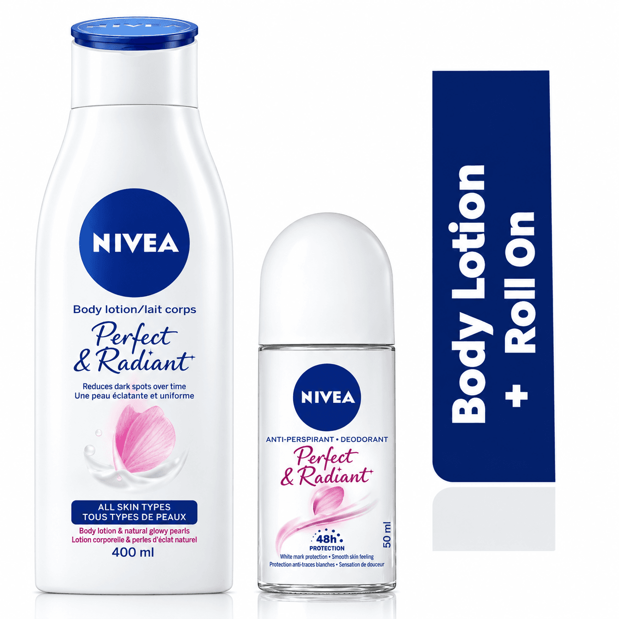 NIVEA Perfect & Radiant 400ml Body Lotion + 50ml Roll-on
