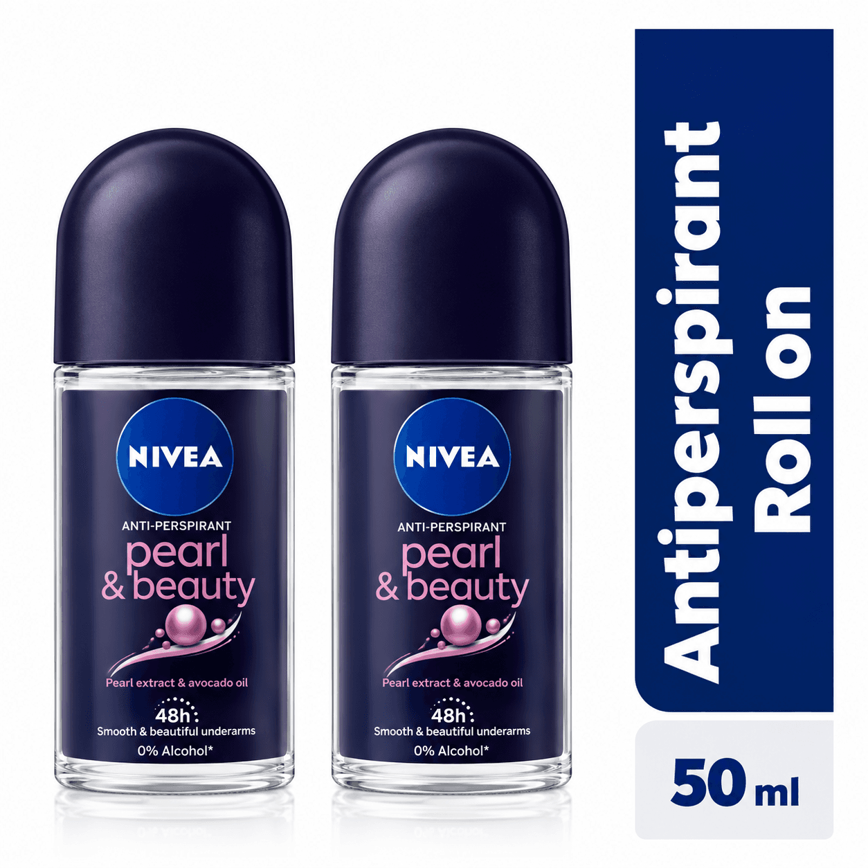 NIVEA Pearl & Beauty Black Pearl Fine Fragrance Anti-Perspirant Roll-On, 48h - 50ml (Pack Of 2)