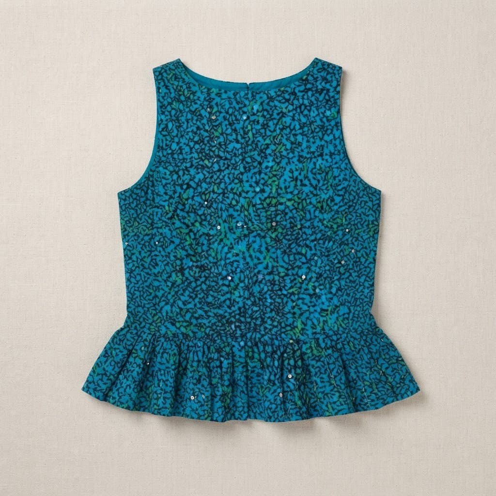 Ester Tie Up Peplum Top in Blue Foliage — by Mayamiko — Fashion / Apparel products from MW — Afrizonemart