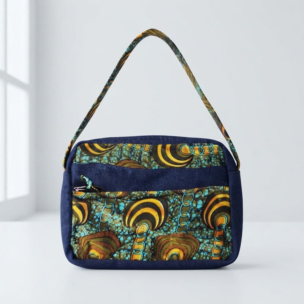 Chitenge and Denim Messenger Bag
