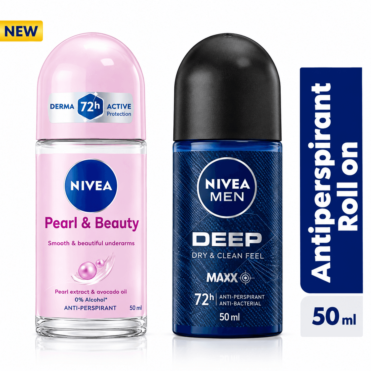 NIVEA His & Hers Deo Pack: Deep Roll-On, Pearl & Beauty Roll-On - 50ml