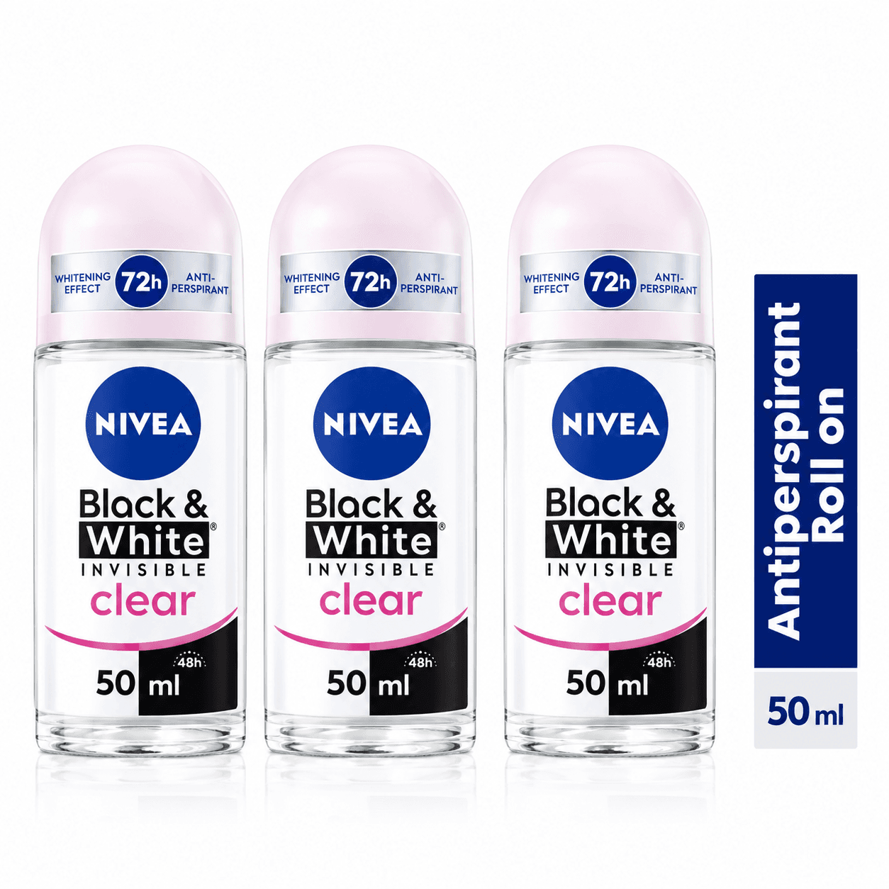NIVEA Black & White Invisible Clear Anti-Perspirant Roll-on For Women 72h - 50ml (Pack Of 3) — by NIVEA — women-black-white-roll-ons products from NG — Afrizonemart