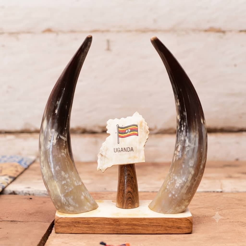 The Pearl of Africa Sculptural Ankole Horn Desk Accent
