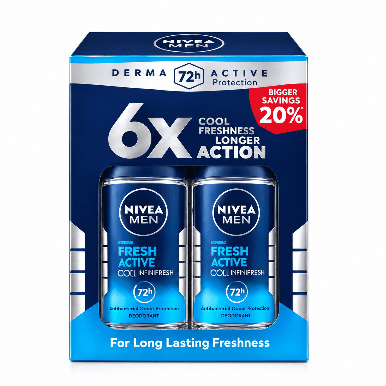 NIVEA Fresh Active Anti-perspirant Roll-on For Men 72h - 50ml (Pack of 2)