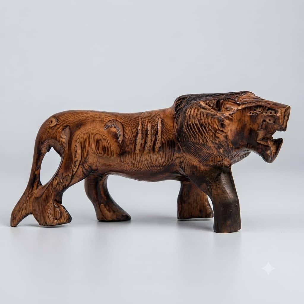 Low-Profile Lion Wooden Sculpture — by Ugandan Crafts — craft-lion-sculptures products from UG — Afrizonemart