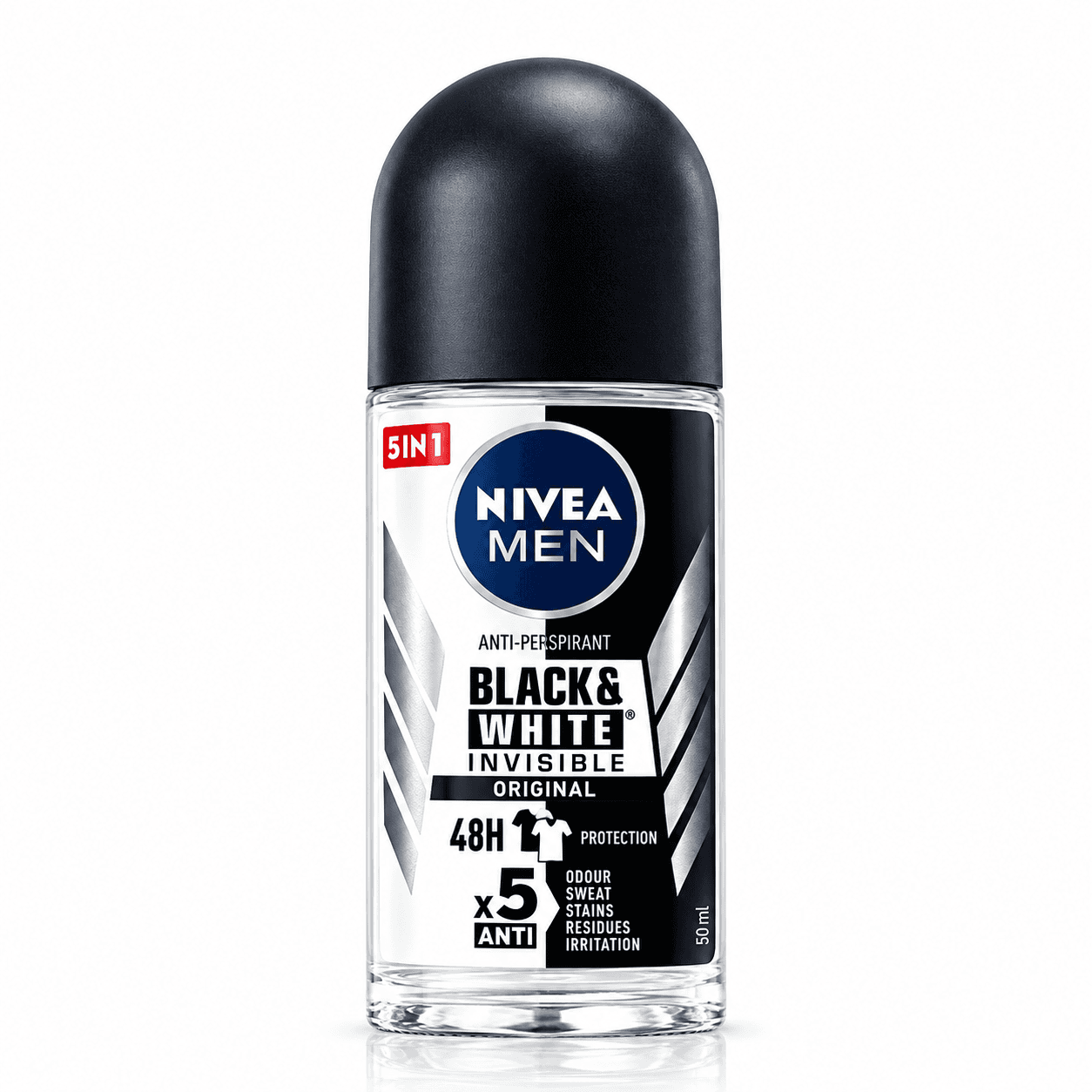 NIVEA Black & White Invisible Original Anti-Perspirant Roll-on For Men, 48h - 50ml (Pack Of 2)