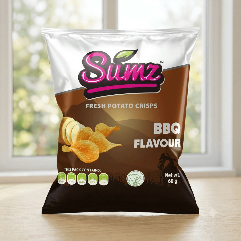 Sumz, Spiced Potato Crisps BBQ Flavor - 60g — by Psalms Food Industries Ltd — food-agriculture-snacks products from UG — Afrizonemart