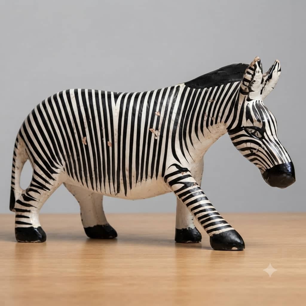 Large Hand-Crafted Wooden Zebra Sculpture