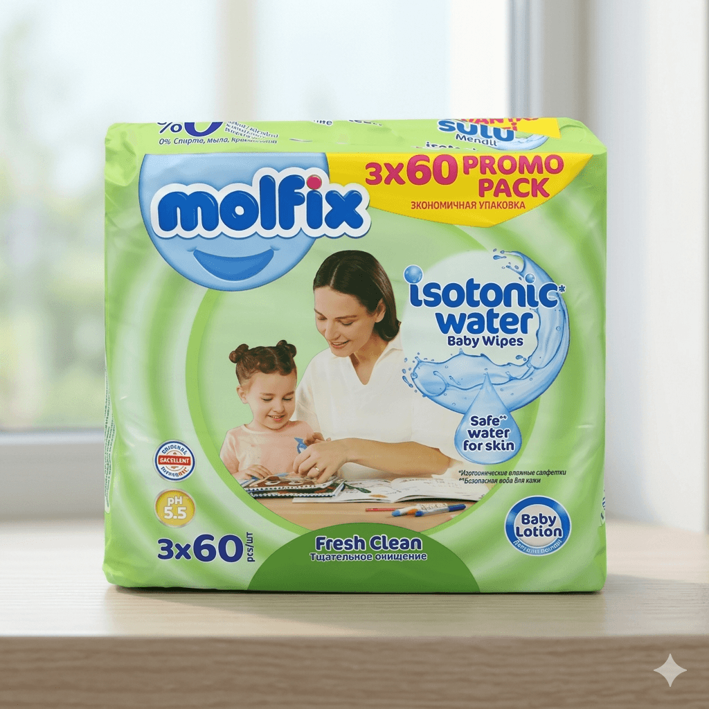 Molfix Wet Wipes 60 Count Pack of 3