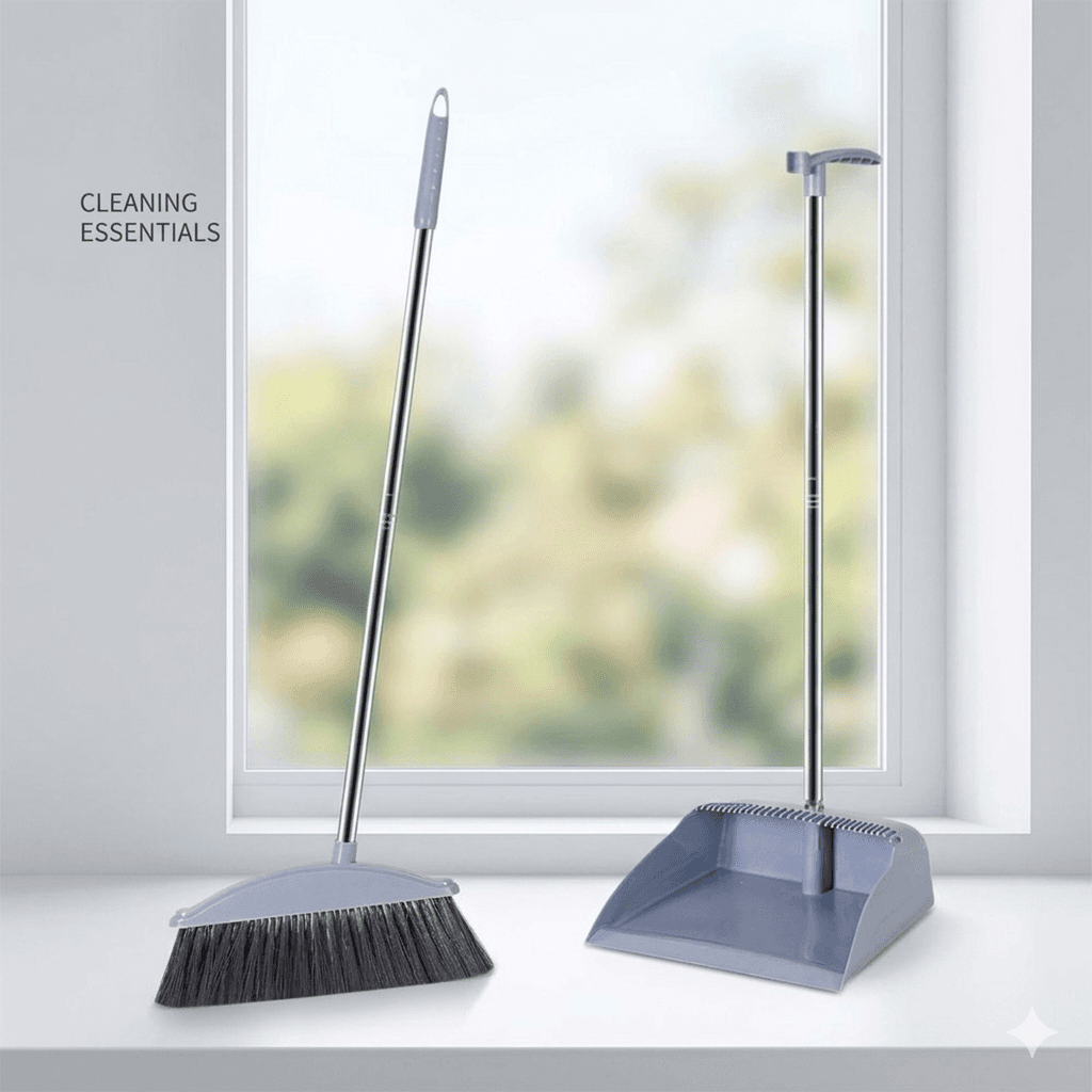 Long-Handled Broom with Dustpan Set