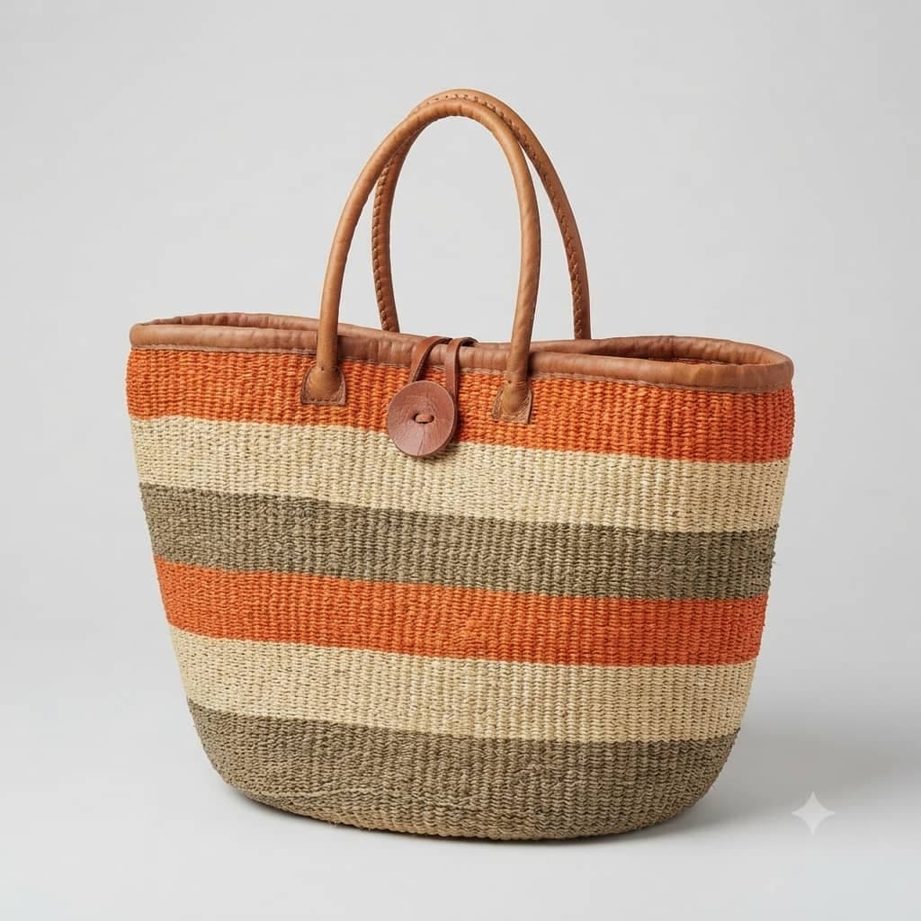 Striped Woven Sisal Shoulder Bag