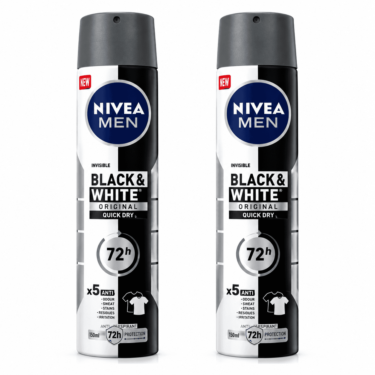 NIVEA Black & White Invisible Original Anti-Perspirant Spray For Men, 72h - 200ml (Pack Of 2) — by NIVEA — men-black-white-sprays products from NG — Afrizonemart