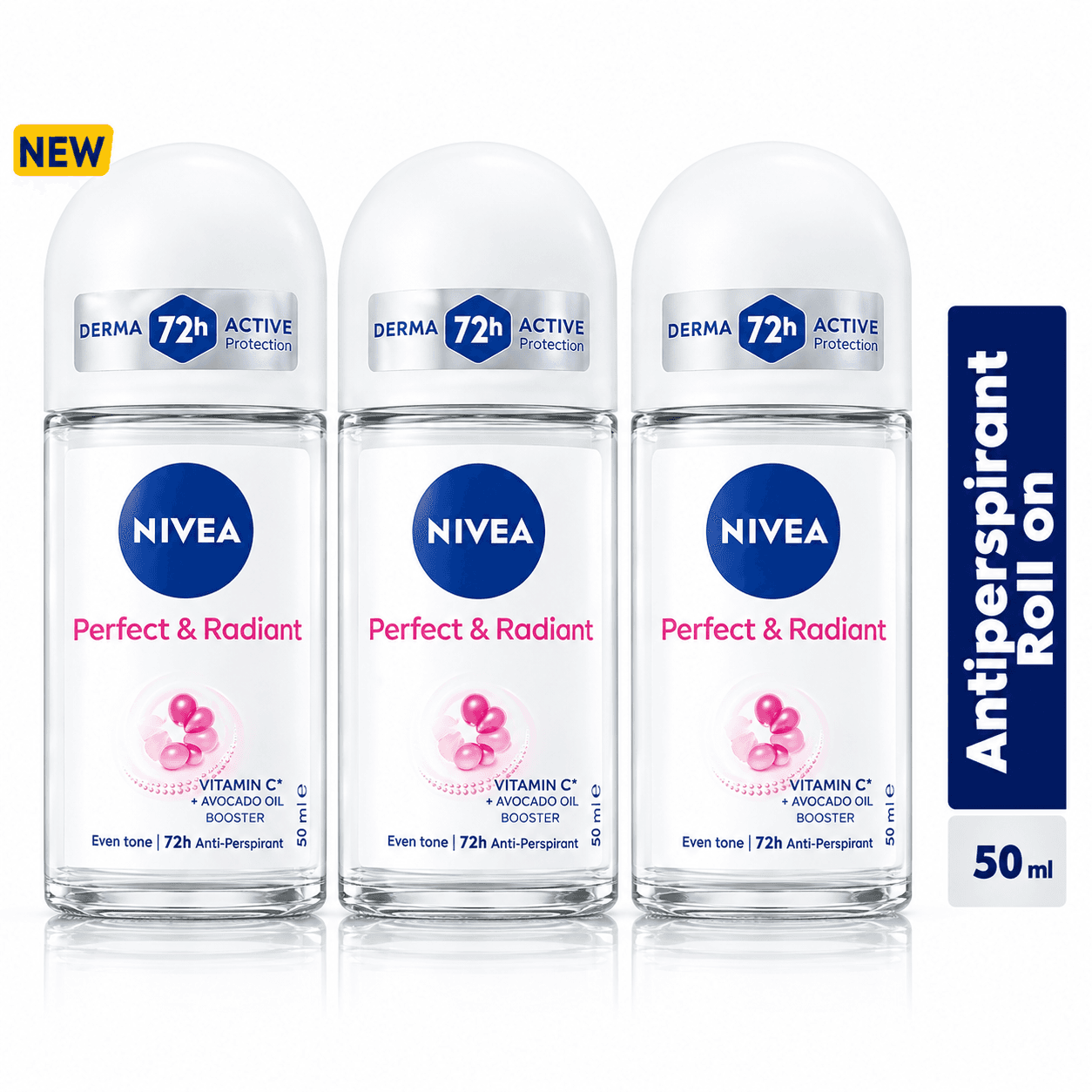 NIVEA Perfect & Radiant Anti-Perspirant Roll-on For Women, 72h - 50ml (Pack Of 3) — by NIVEA — perfect-radiant-rollons products from NG — Afrizonemart