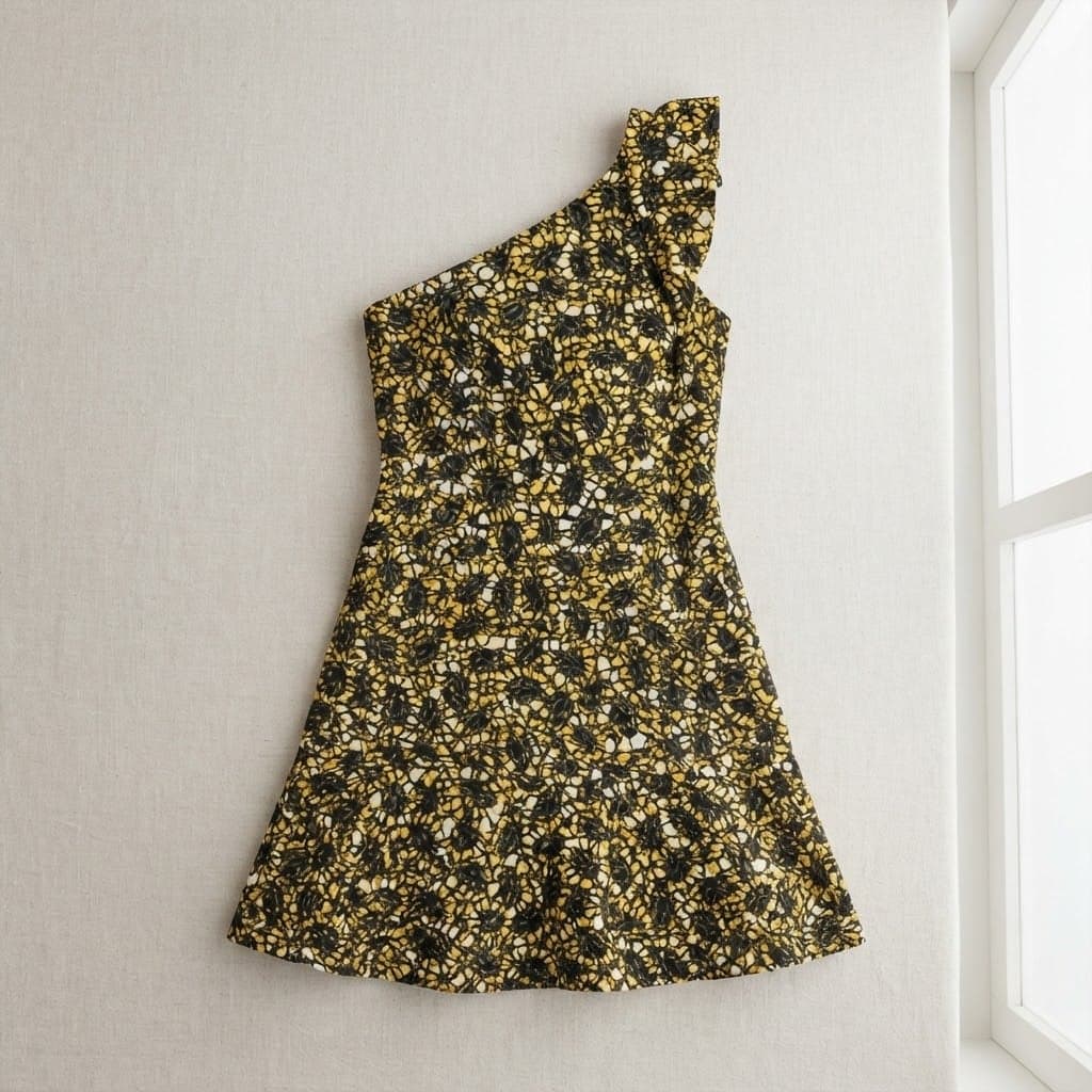 Zikomo one shoulder bodycon dress in golden leaf print