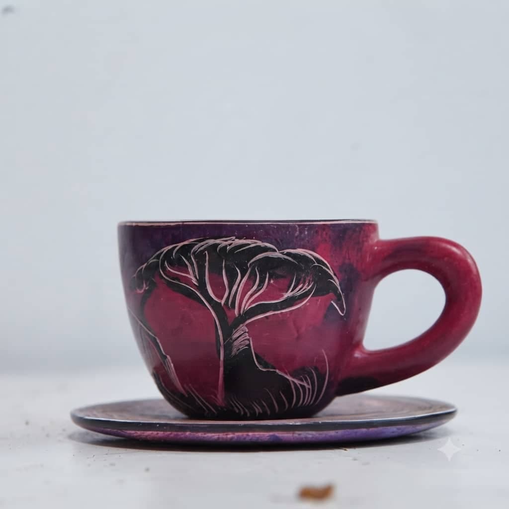 Rwenzori Umbrella Thorn Soapstone Espresso Cup & Saucer Set — by Ugandan Crafts — lifestyle-soapstone-cups products from UG — Afrizonemart