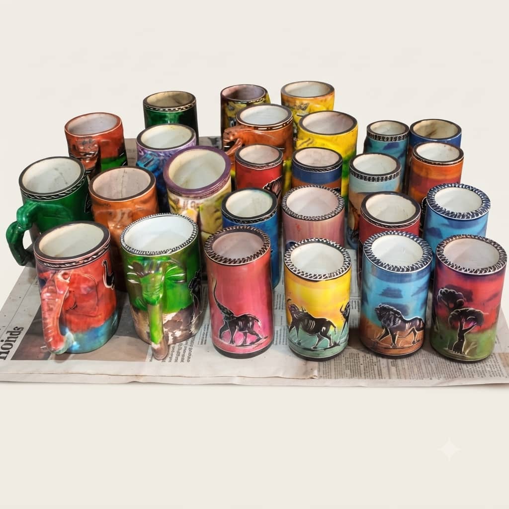 Folk Heritage Hand-Painted Ceramic Mugs