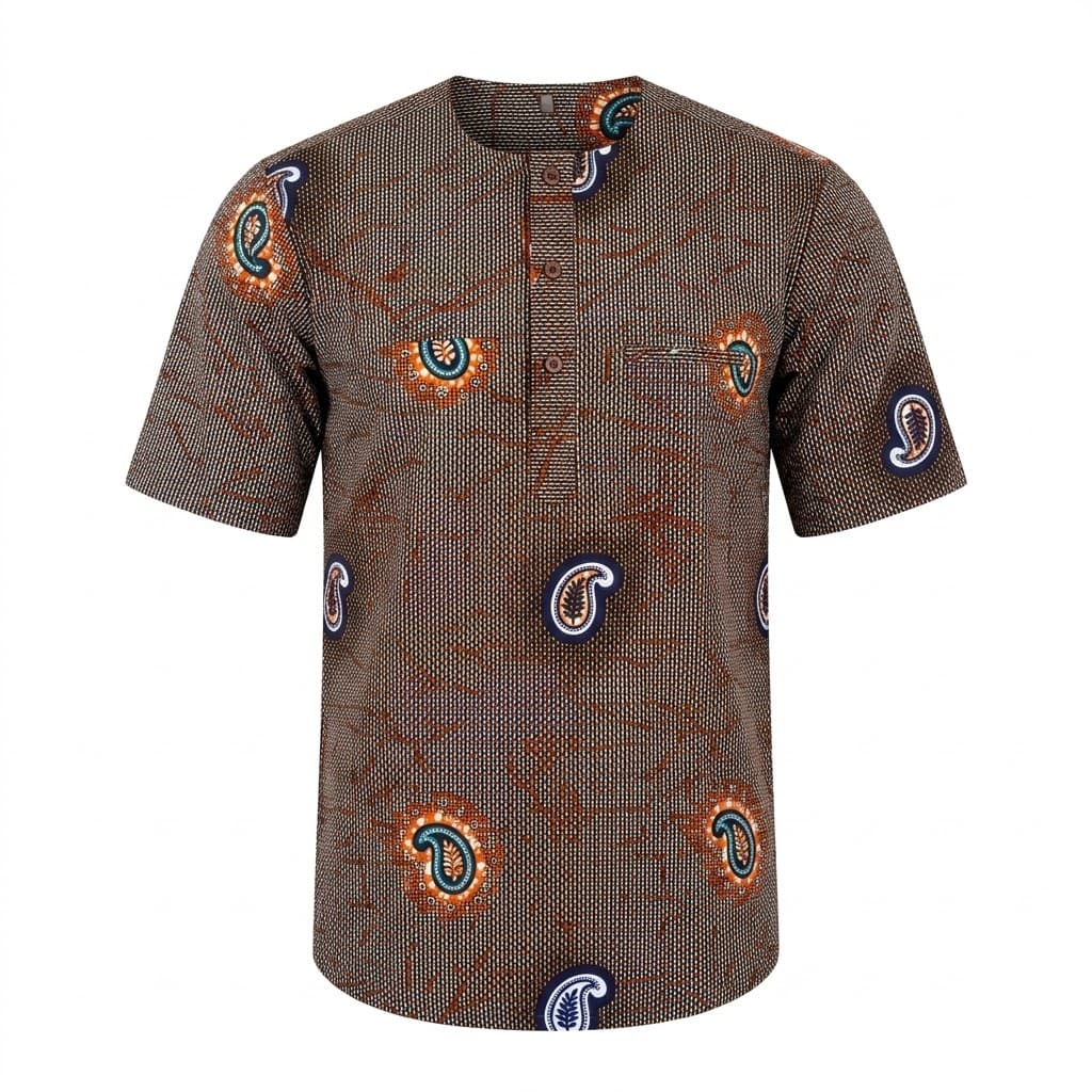 Lugano African Print Collarless Shirt