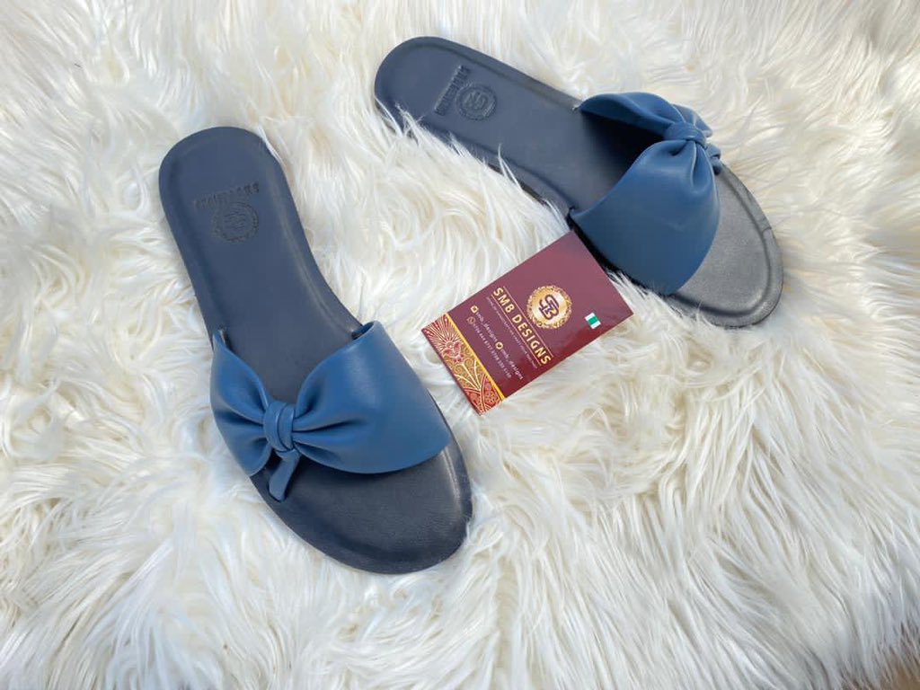 Palm Slippers with Blue Bow for Her - Afrizonemart